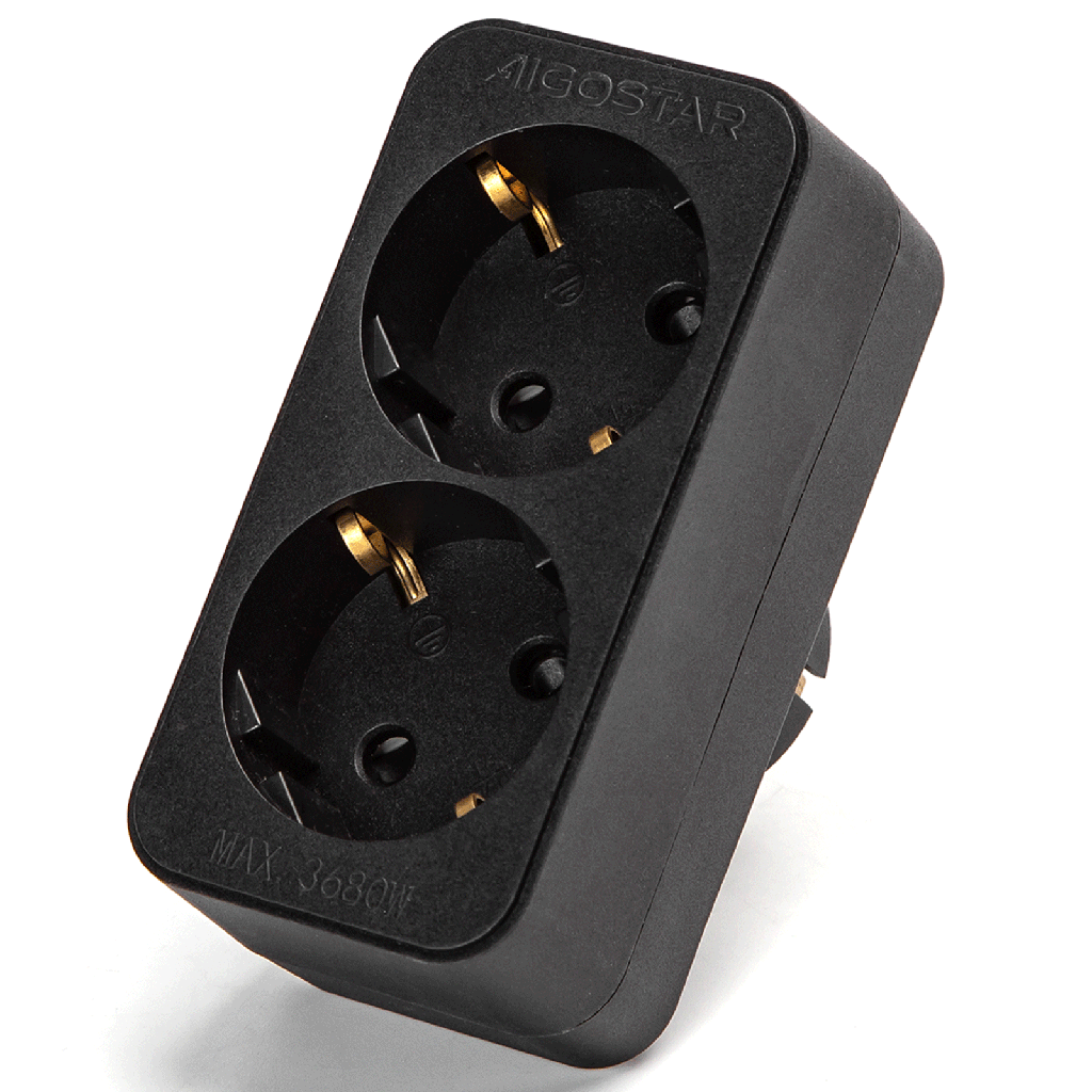 Duitse stopcontactsplitter recht 1 naar 2 16A