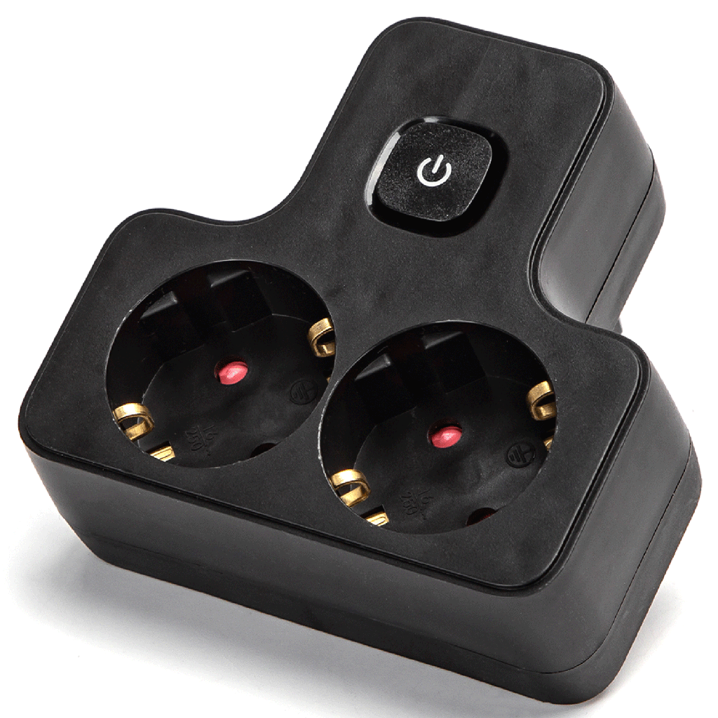 German conversion socket, 1 to 2, 16A, with switch, Black