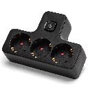 German conversion socket, 1 to 3, 16A, with switch, Black