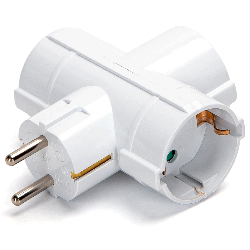 [B20102R5W] Deutsche Konvertierungssteckdose, eins zu drei, 16A, horizontaler Stecker, Weiß