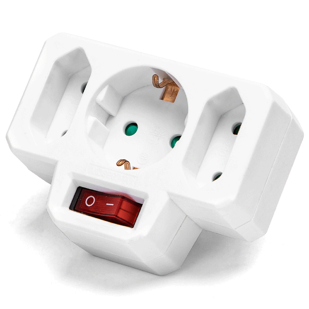 [B20102R63] Prise de conversion allemande, 1 à 3, 16A+2*10A, avec interrupteur, Blanc