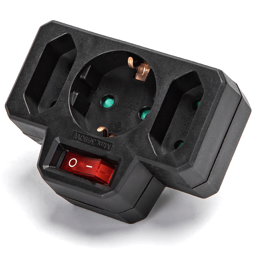 [B20102R64] Deutsche Konvertierungssteckdose, eins zu drei, 16A+2*10A, mit Schalter, Schwarz