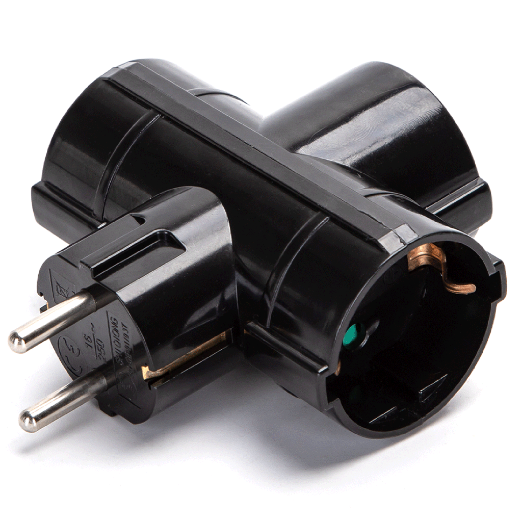 Prise de conversion allemande, 1 à 3, 16A, fiche horizontale, Noir