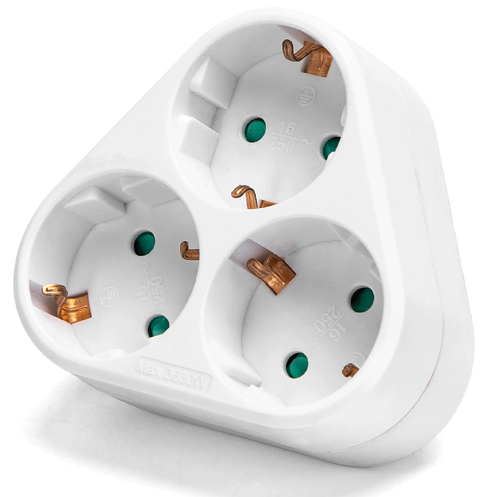 Duitse stopcontactsplitter 1 naar 3 16A driehoek