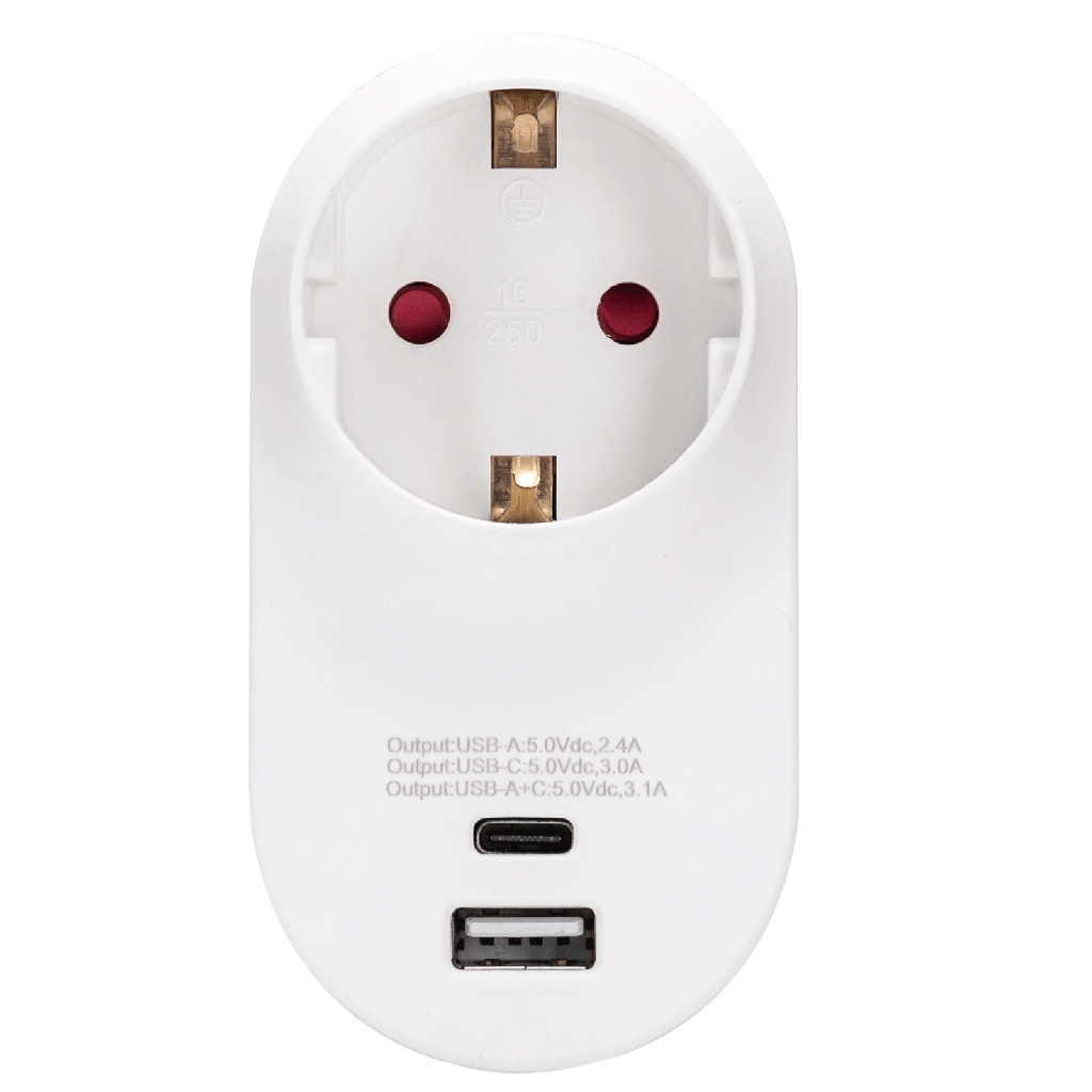 [B20102R6A] Aigostar Duitse stopcontactsplitter 1 naar 1 16A met USB+TYPE-C