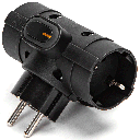 German conversion socket, 1 to 3, 16A, with switch, Black