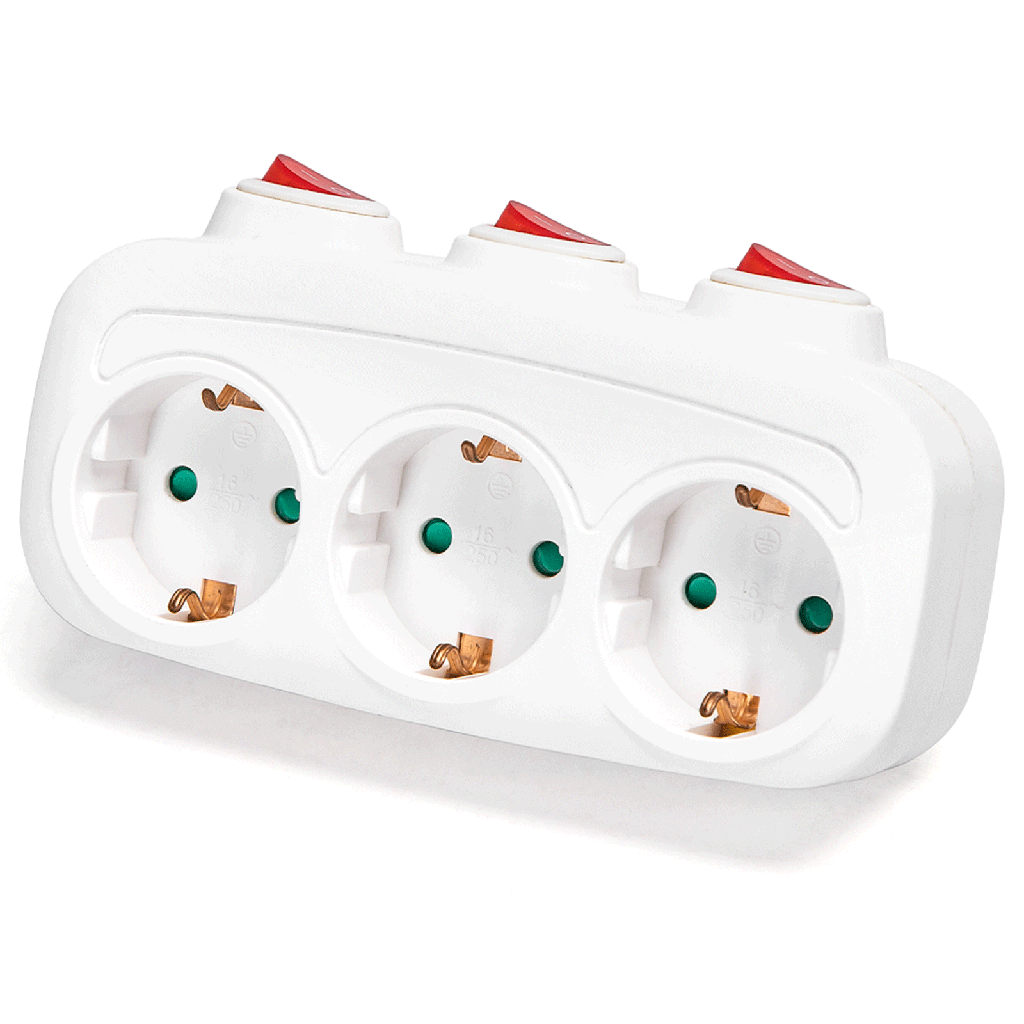 [B20102R68] Aigostar Duitse stopcontactsplitter 1 naar 3 16A kolom