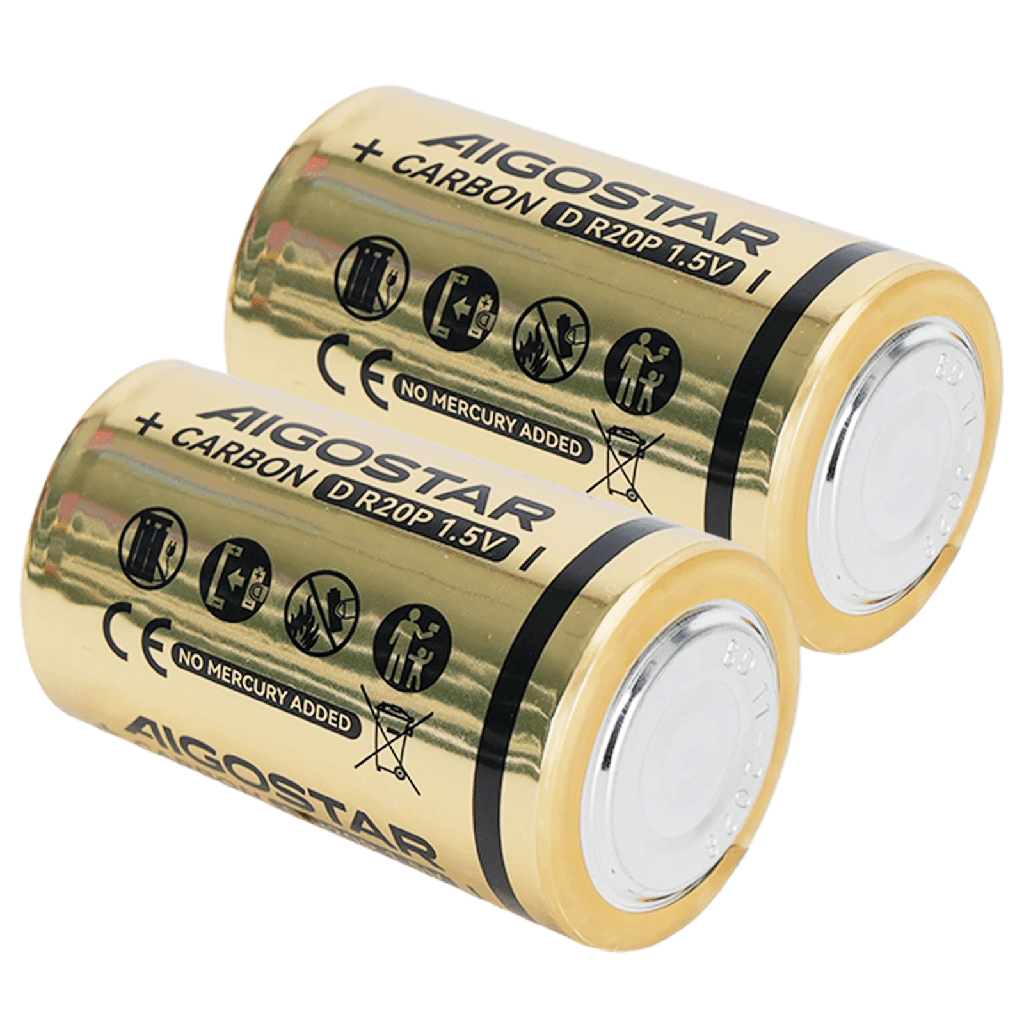 [B20107QT1] Aigostar Koolstof-zinkbatterij R20P D 1,5V 2 stuks