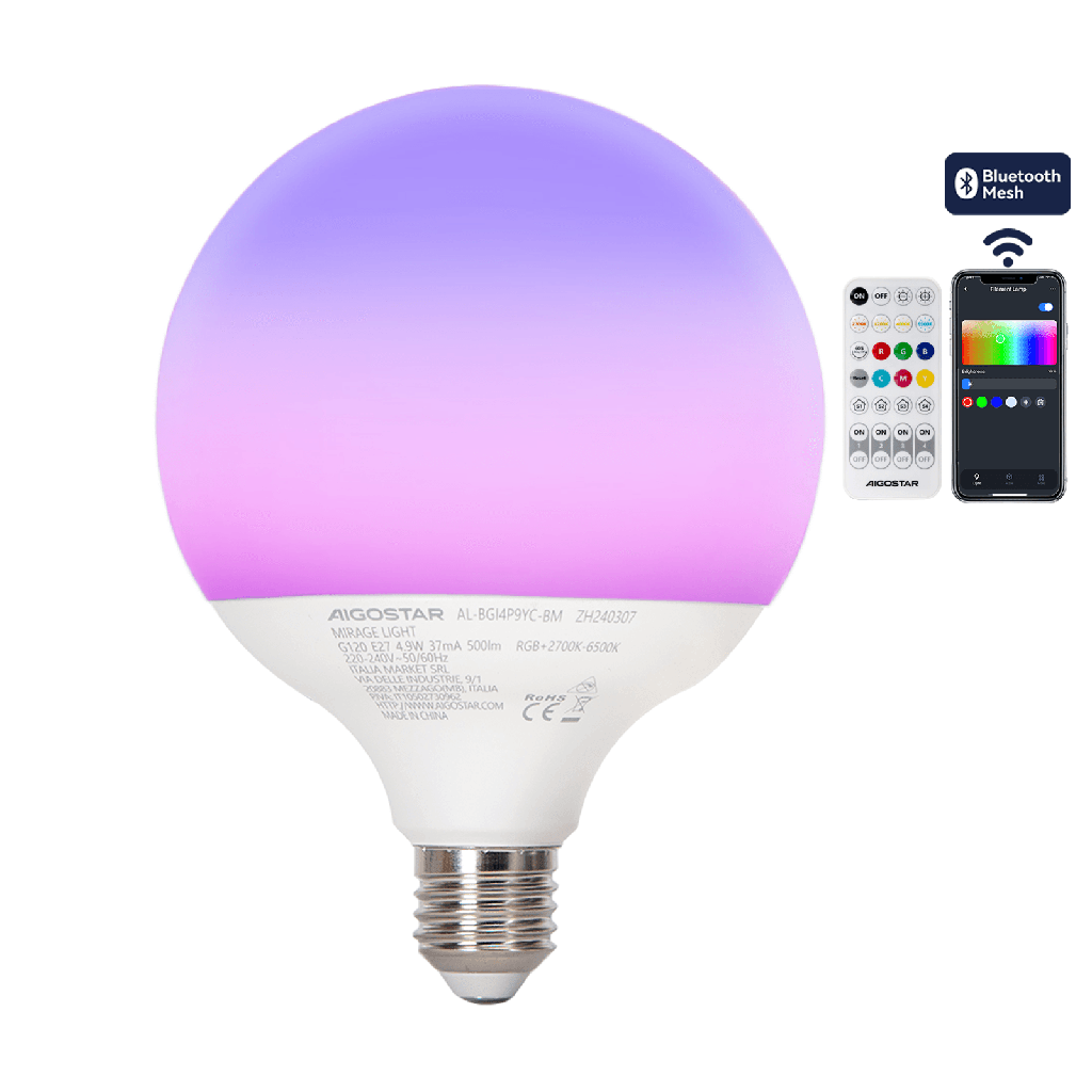 Aigostar Bluetooth mesh smart cloud-lamp G120 E27 4,9W RGB+CCT