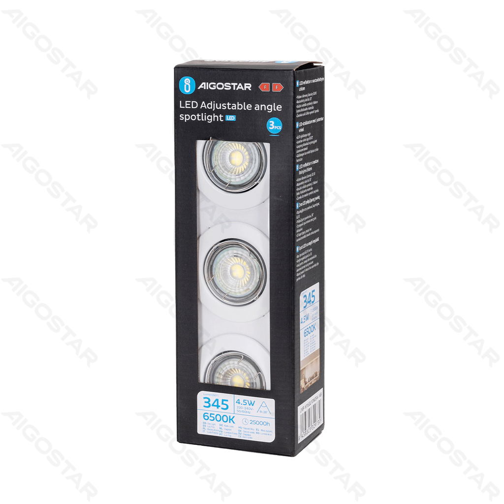 LED Adjustable Angle Spotlight 4.5W 6500K (cutout: 65mm) 3PCS