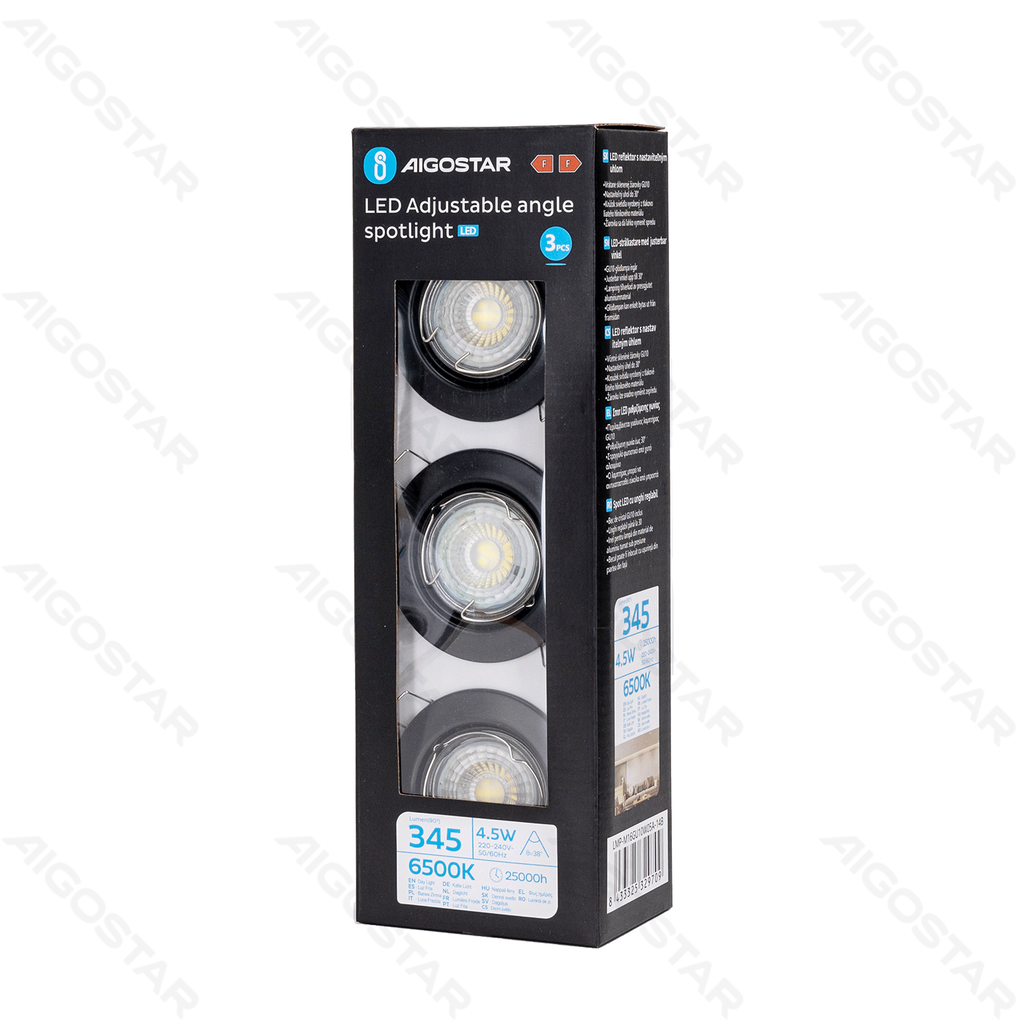 [B10307OT2] LED-spot met verstelbare hoek 4,5W 3 stuks zwart 6500K GU10