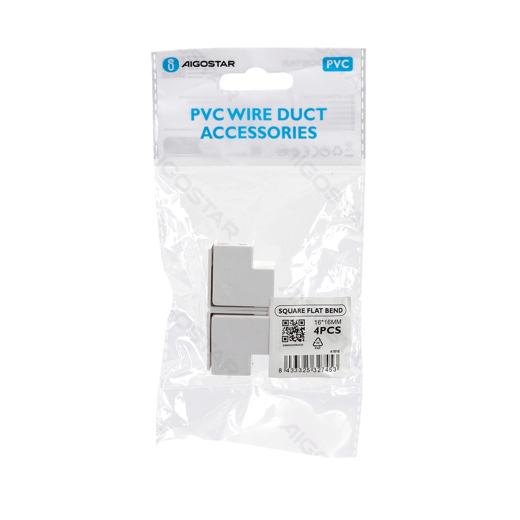 [B20104O9W] PVC Square Trunking Flat Bend White 16*16mm 4pcs