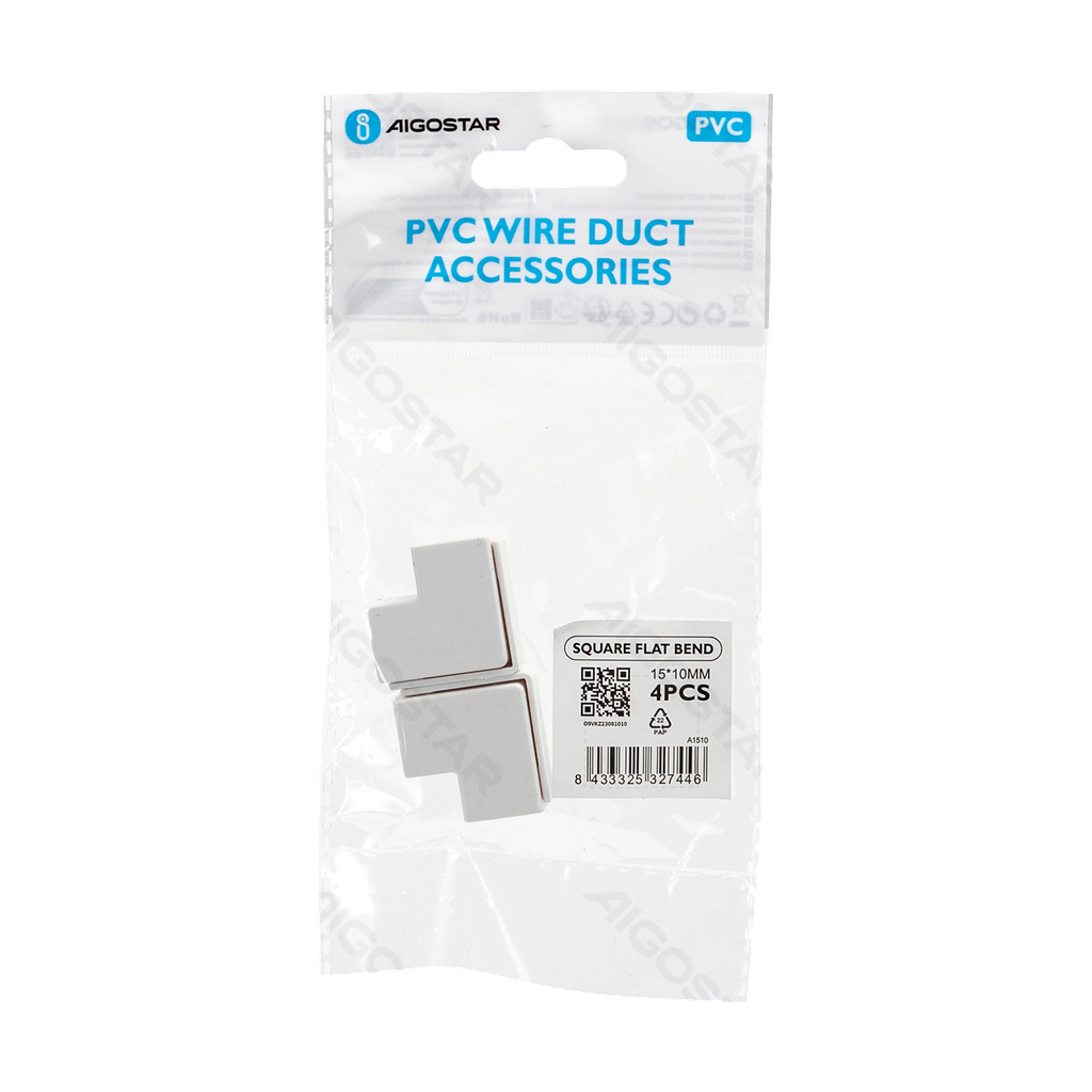 [B20104O9V] PVC Vierkante Kabelgoot Platte Bocht Wit 15*10mm 4st