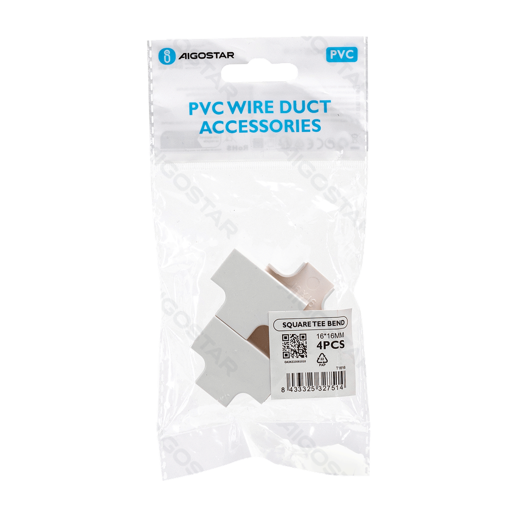 [B20104OA3] PVC Vierkante Kabelgoot T-stuk Bocht Wit 16*16mm 4st