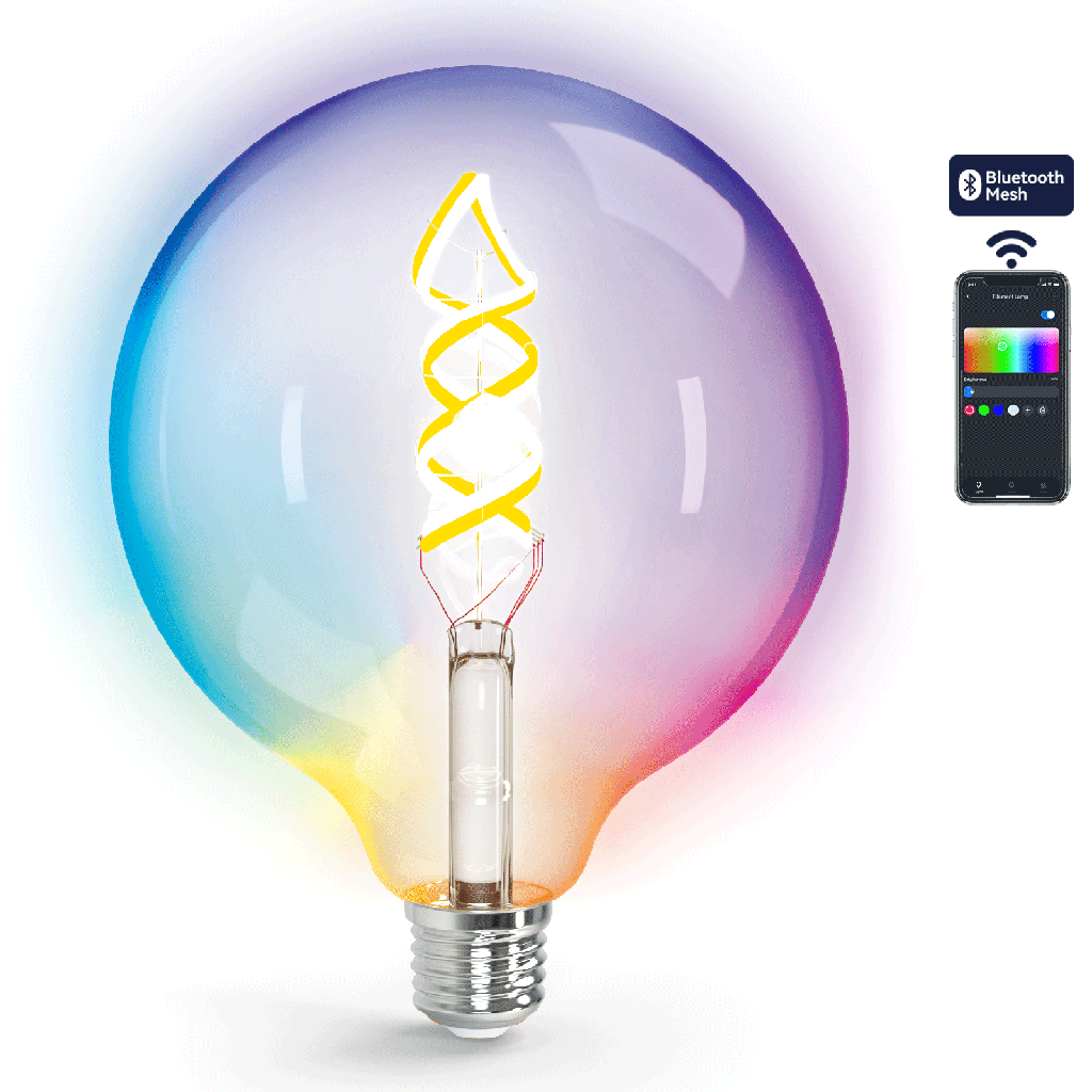 Aigostar Bluetooth Mesh Smart Filament Lamp G125,4.9W RGBW