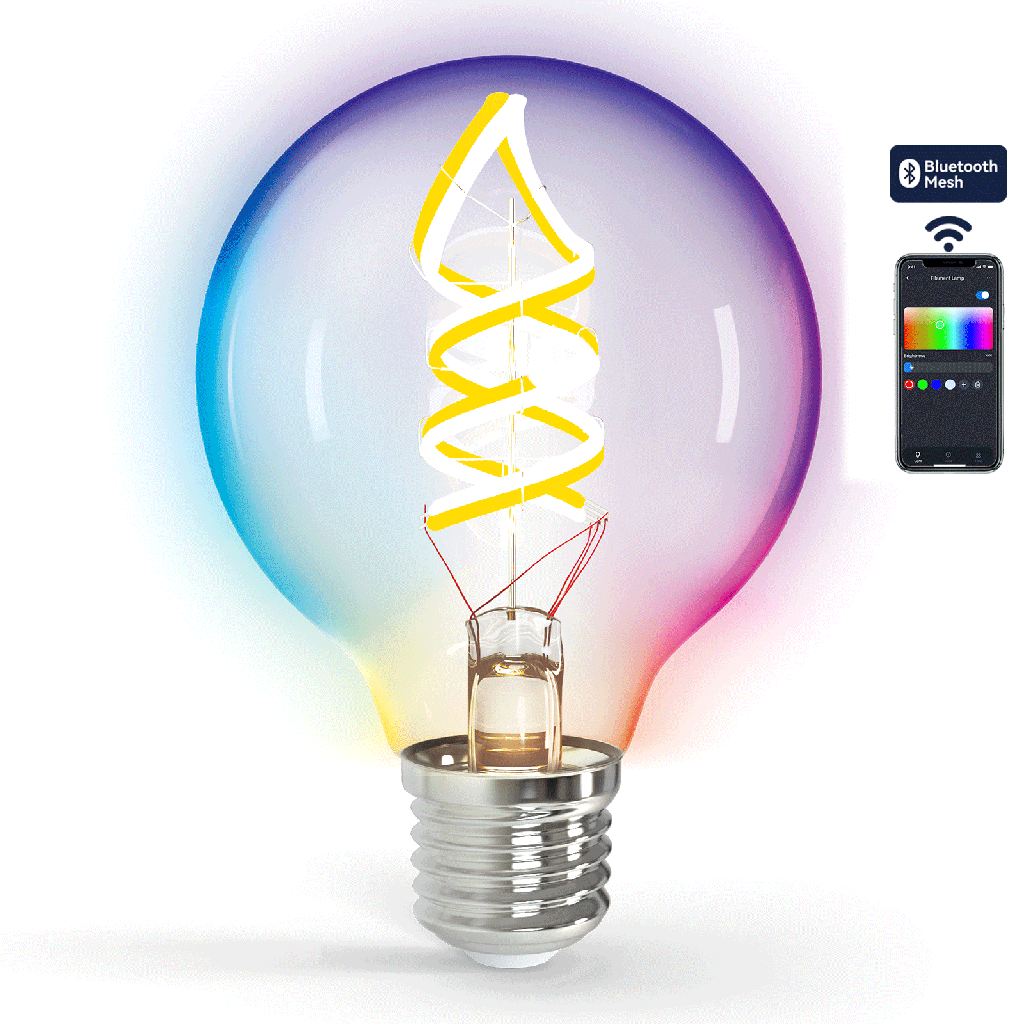 Aigostar Bluetooth Mesh Smart Filament Lamp G80,4.9W RGBW