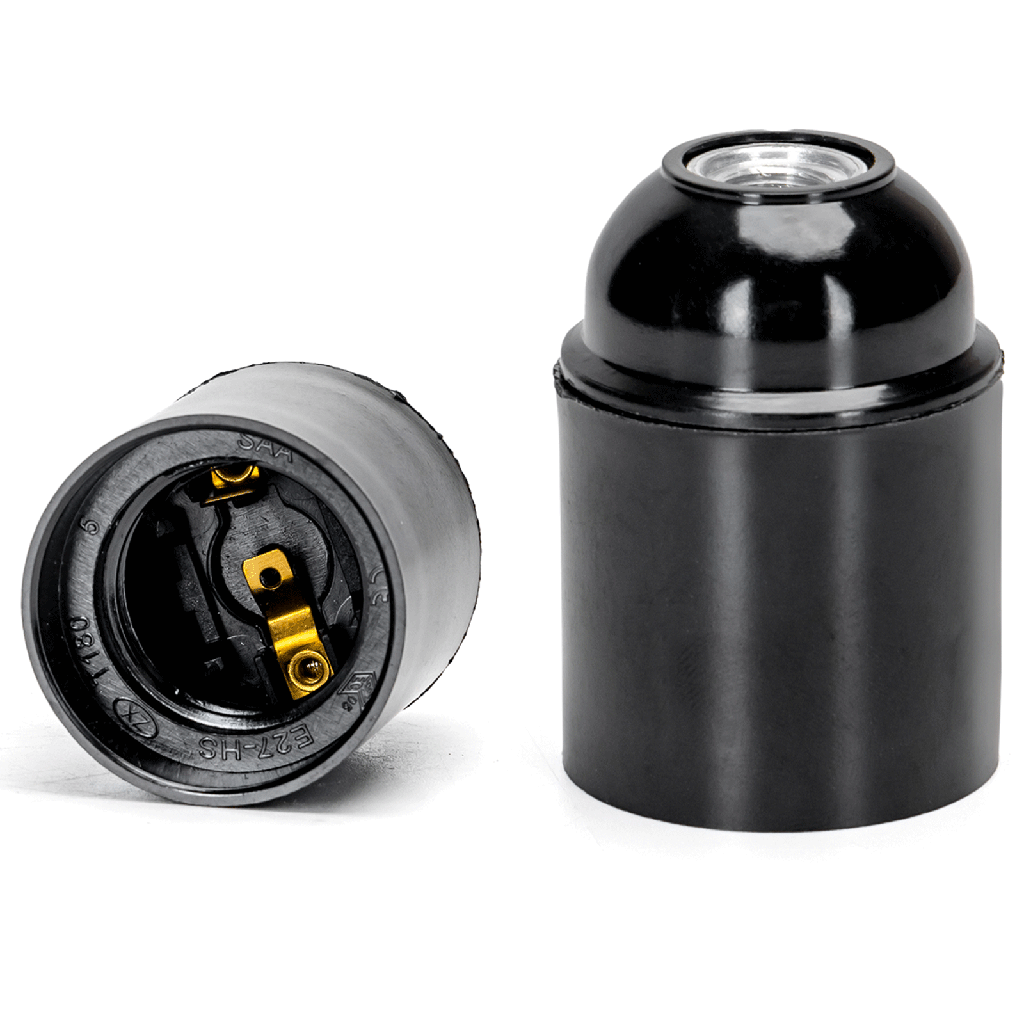 [B20102NF1] E27 bakelieten zelfsluitende lamphouder met schroefklem zwart