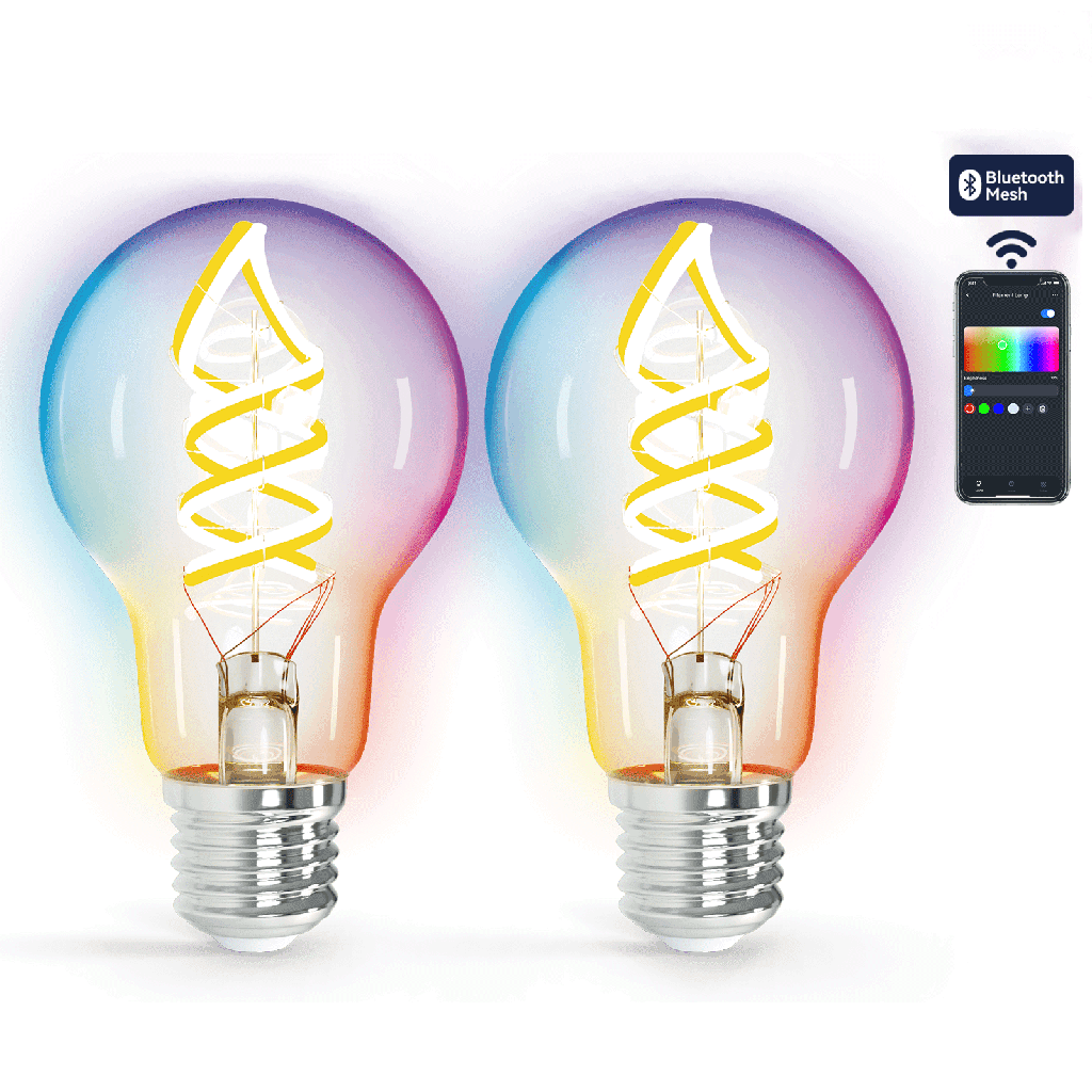 [S10301NV3] Ampoule à filament intelligente Bluetooth Mesh A60 E27 4.9W RVBW 2 unités ,avec télécommande
