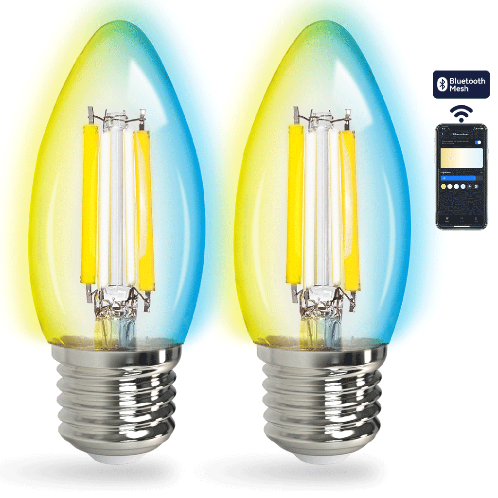 [S10301NV9] Bluetooth Mesh Smart Filament Bulb C35 4.5W CCT 2pcs ,with remote control