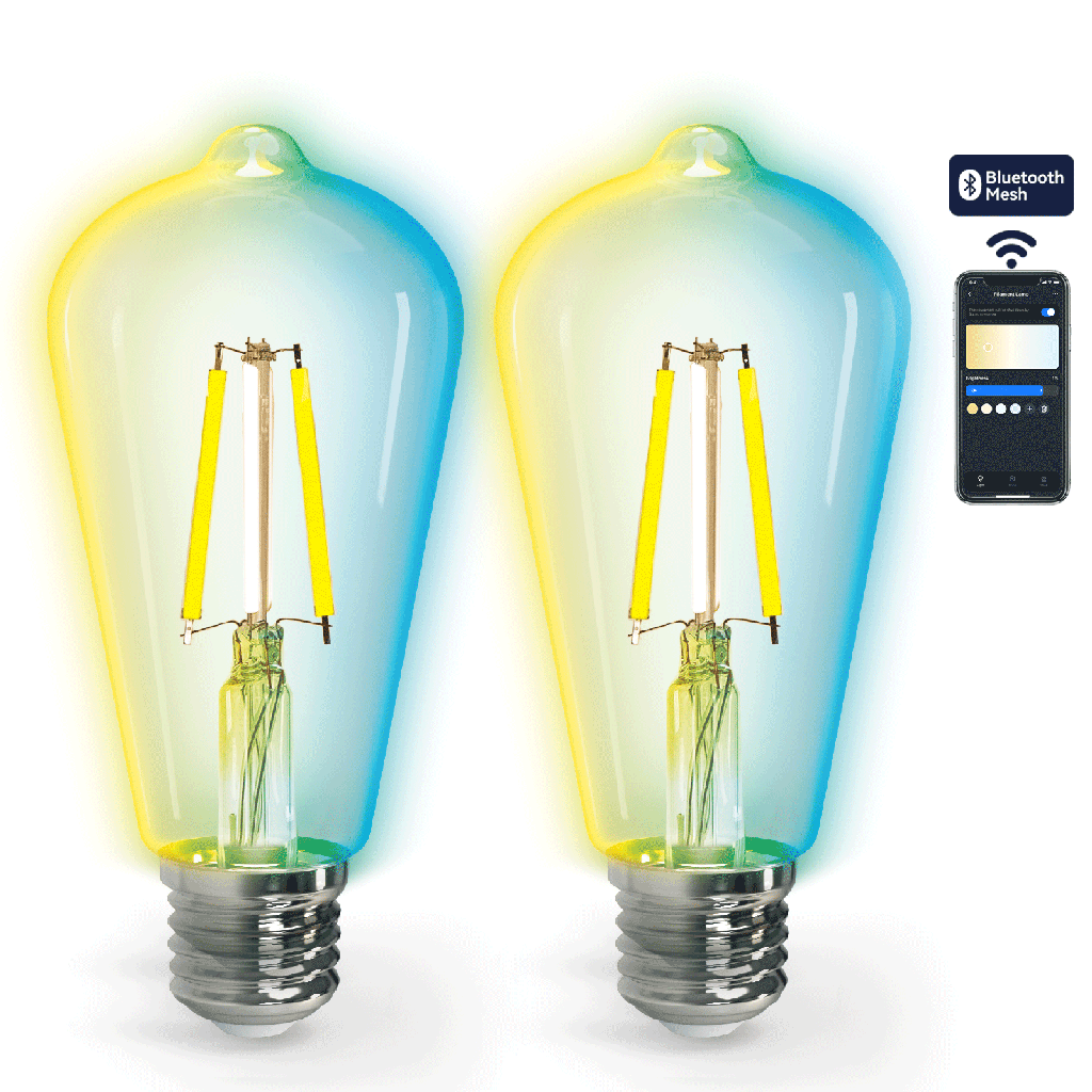 Ampoule à filament intelligente Bluetooth Mesh ST64 6W CCT 2 unités ,avec télécommande