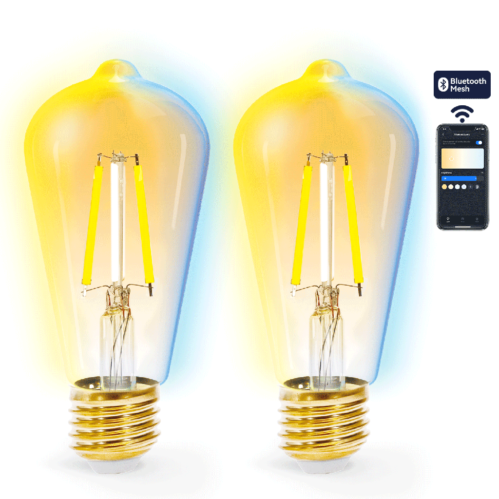 [S10301NV8] Bluetooth Mesh Smart Filament Bulb ST64 6W CCT 2pcs ,with remote control