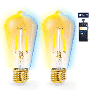 Ampoule à filament intelligente Bluetooth Mesh ST64 6W CCT 2 unités ,avec télécommande