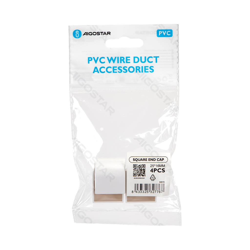 Aigostar PVC Vierkante Kabelgoot Eindkap Wit 25*16mm 4st