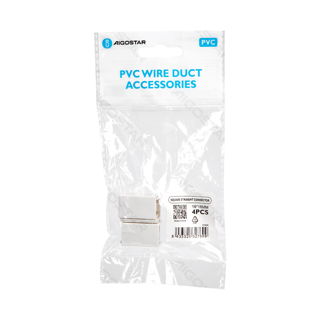 PVC Square Trunking Connector White 16*16mm 4pcs