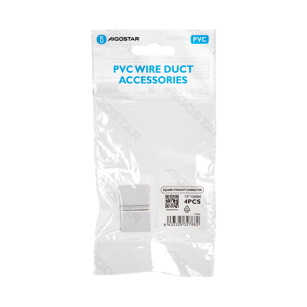 PVC Square Trunking Connector White 15*10mm 4pcs
