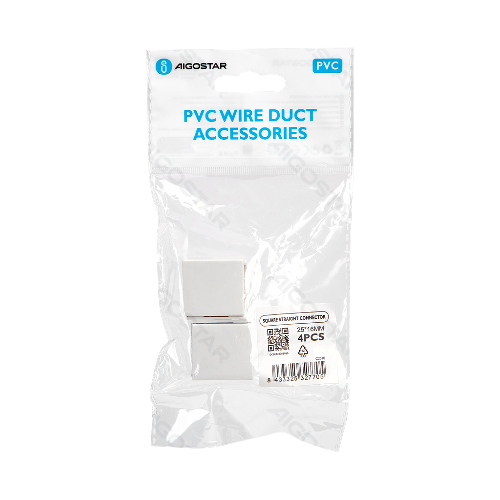 [B20104OC2] PVC Rechteckiger Kanalverbinder Weiß 25*16mm 4St.