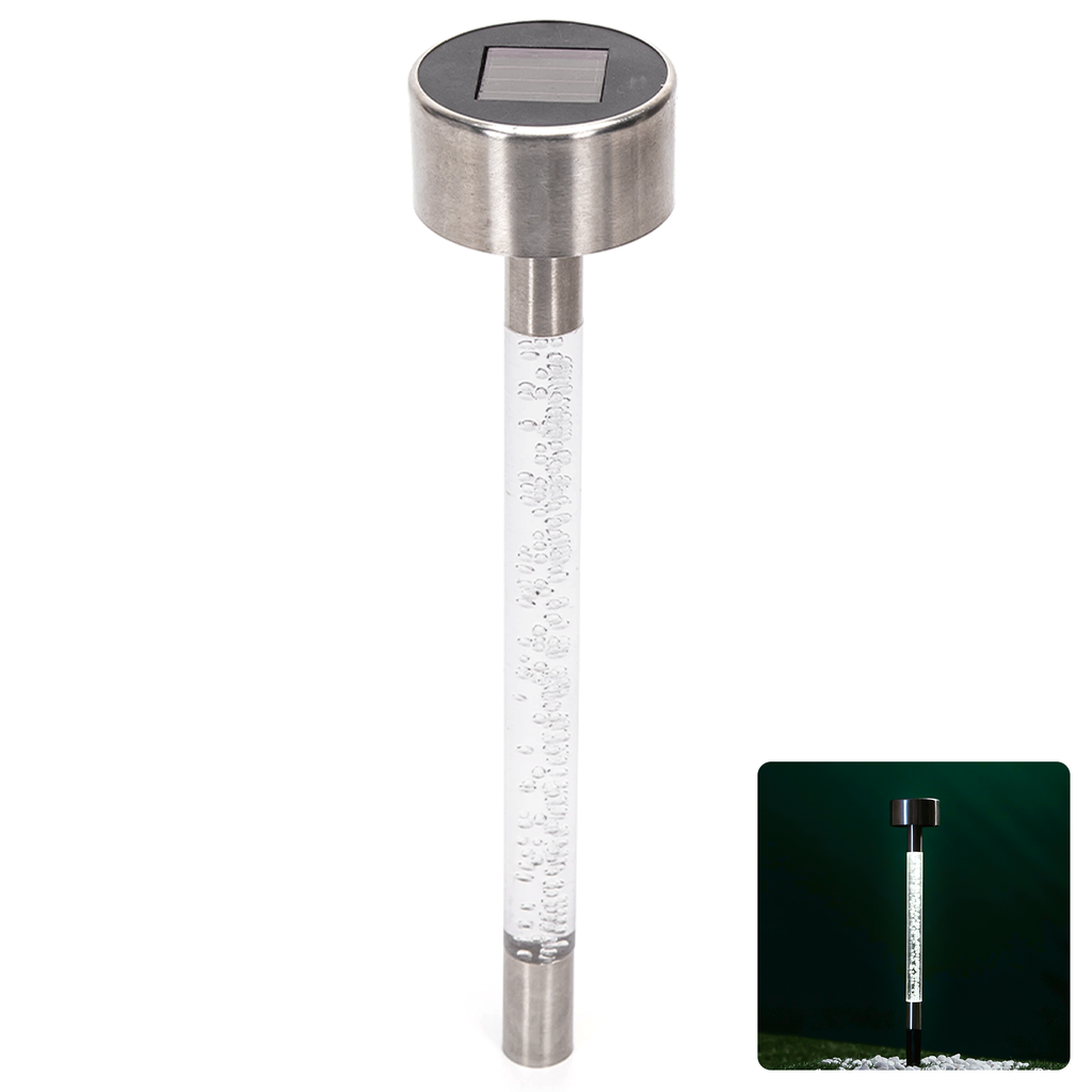 [B10201OK8] LED Solar Sfeervolle Gazonverlichting RVS Bubble Stick met Staak 6500K