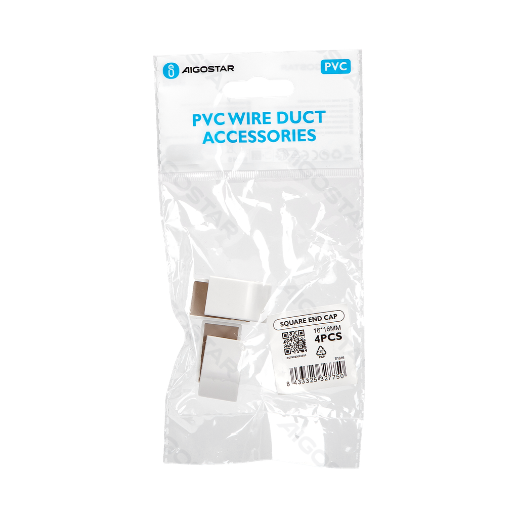 Capuchon d'Extrémité de Goulotte Carrée en PVC Blanc 16*16mm 4 unités