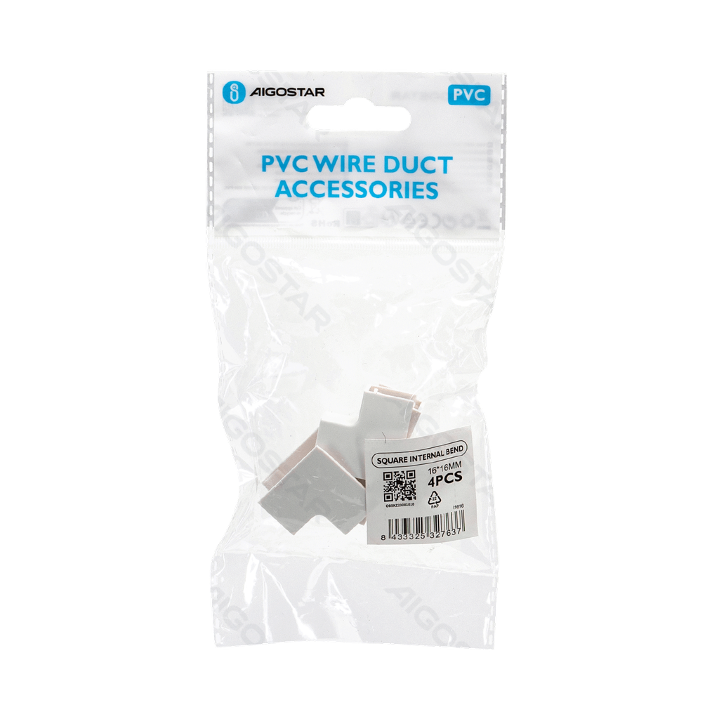 [B20104OB5] PVC Square Trunking Internal Bend White 16*16mm 4pcs