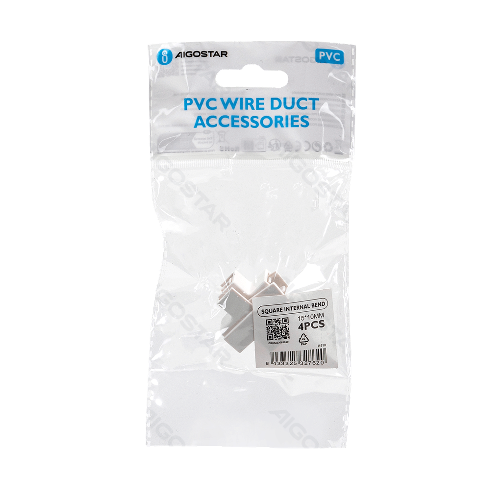 PVC Vierkante Kabelgoot Bocht Binnenhoek Wit 15*10mm 4st
