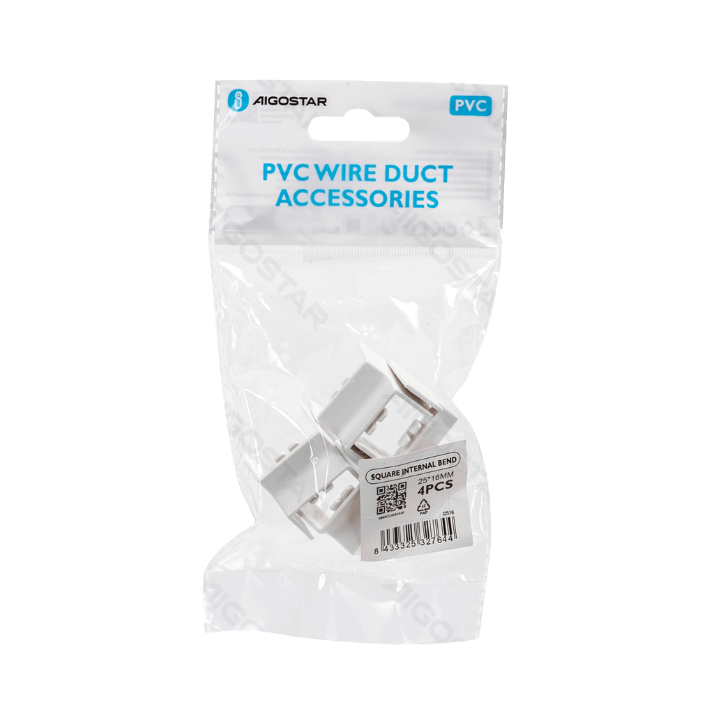 PVC Vierkante Kabelgoot Bocht Binnenhoek Wit 25*16mm 4st