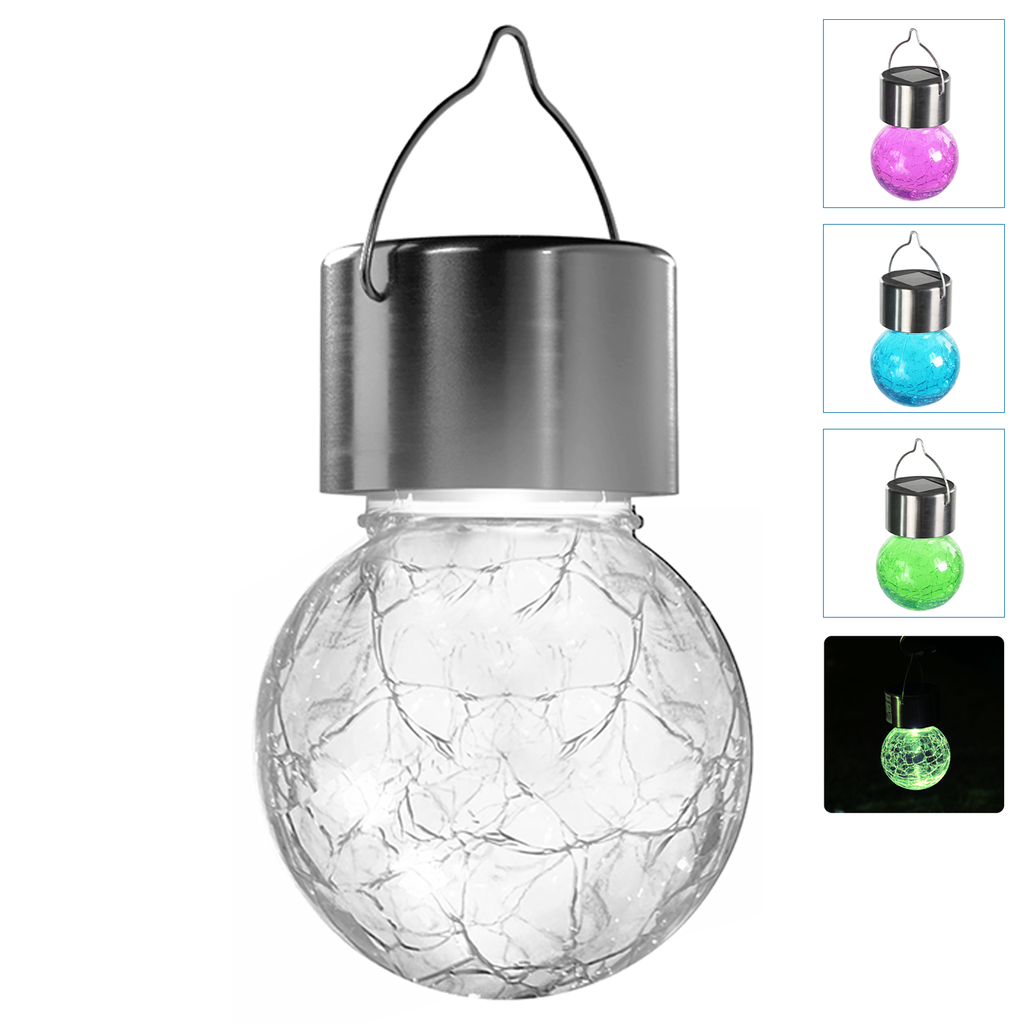 LED Solar Ambient Lawn Light Stainless Steel Cracked Ball RGB