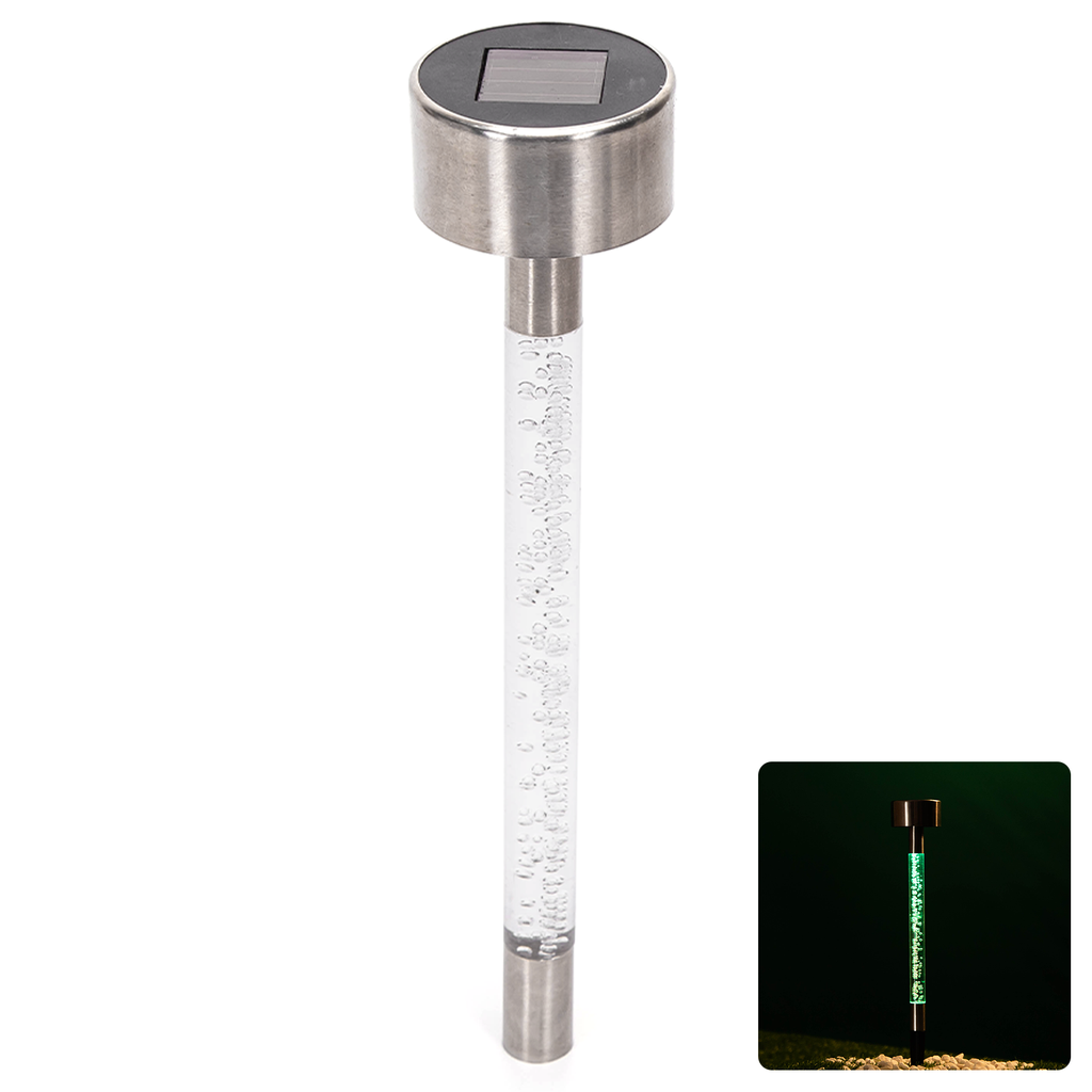 [B10201NN1] LED Solar Sfeervolle Gazonverlichting RVS Bubble Stick met Staak RGB