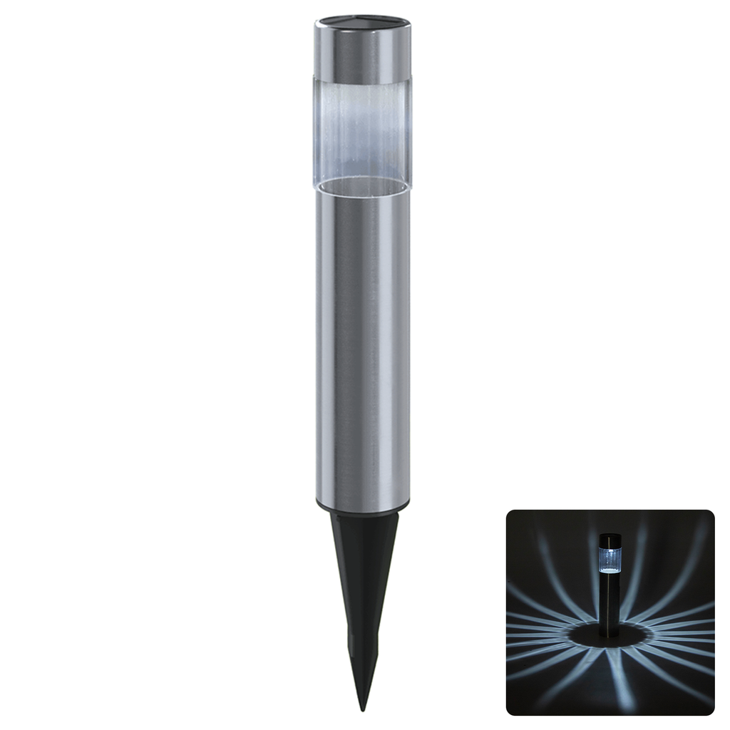 [B10201J9N] LED-Solar-Rasenleuchte Edelstahl Pfahl 6500K