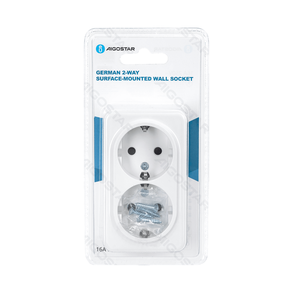 German 2-Way Surface-mounted Socket White