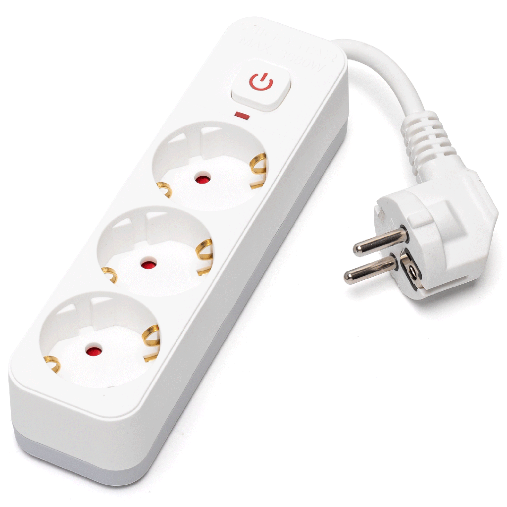 Aigostar L-reeks Duitse stekkerdoos met 3 stopcontacten (Met Schakelaar) 5m 3G1 0mm² wit en grijs korte kabel