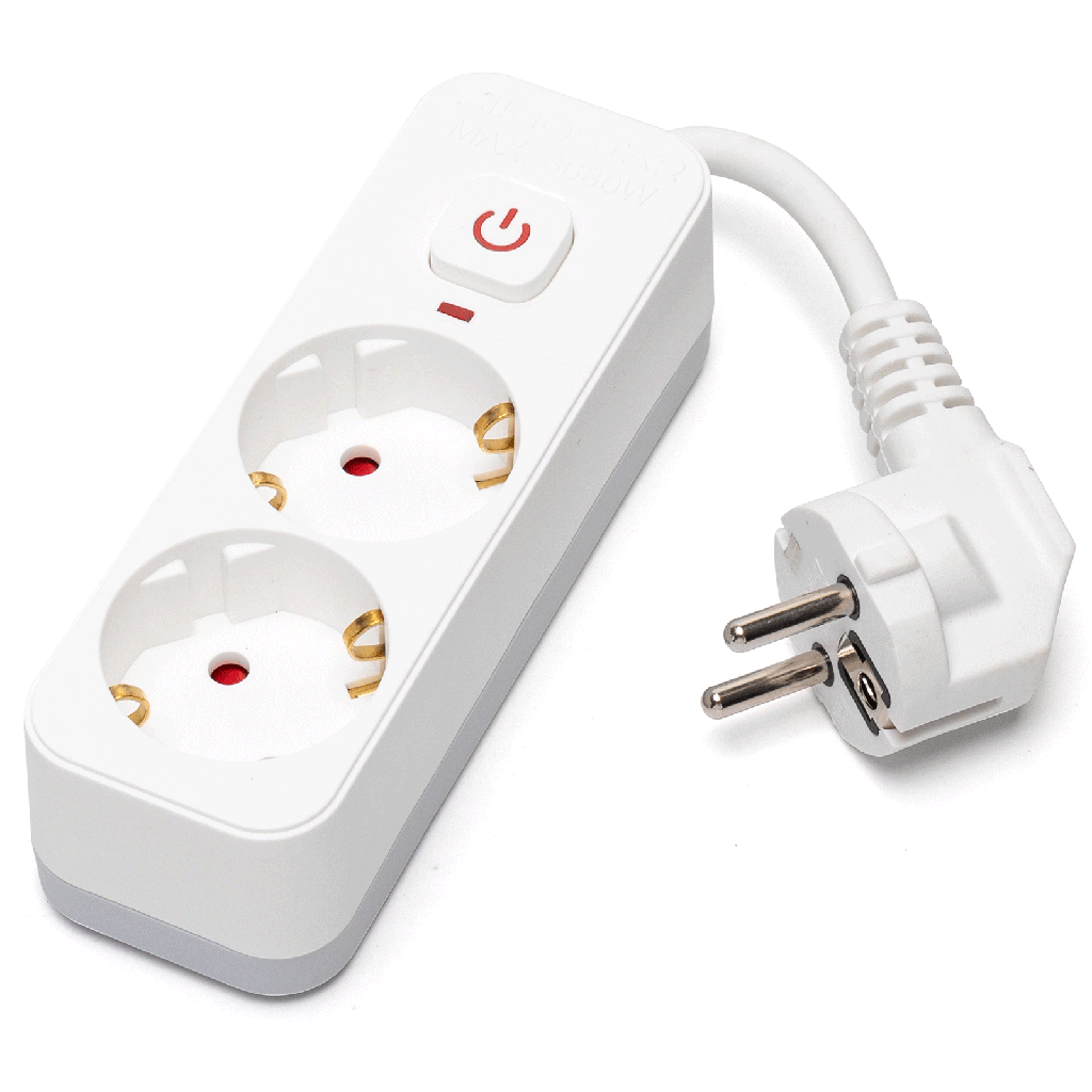 Aigostar L-reeks Duitse stekkerdoos met 2 stopcontacten (Met Schakelaar) 5m 3G1 0mm² wit en grijs korte kabel