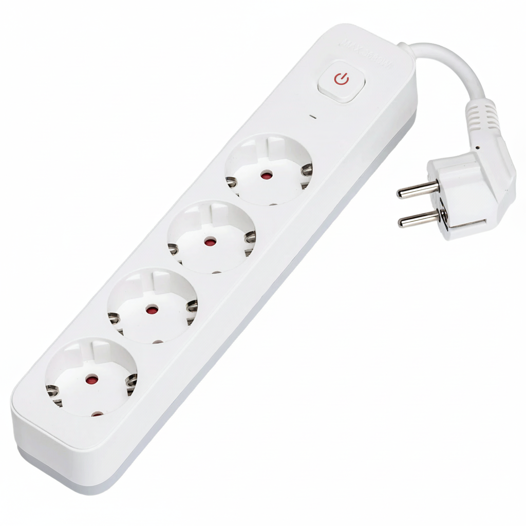 [B20103B09] L-reeks Duitse stekkerdoos met 4 stopcontacten (Met Schakelaar) 5m 3G1 0mm² wit en grijs korte kabel