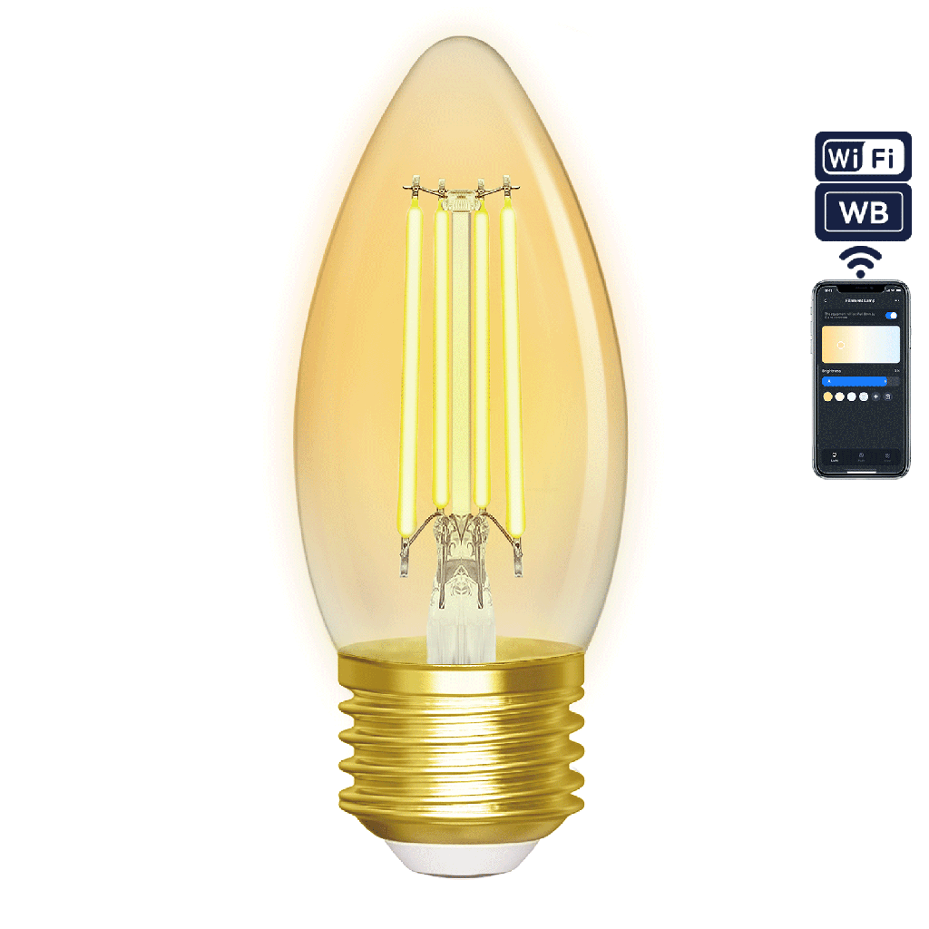 [S10201BS3] WLAN WB Smart Glühbirne mit Glühfaden C35 E27 (Bernstein)