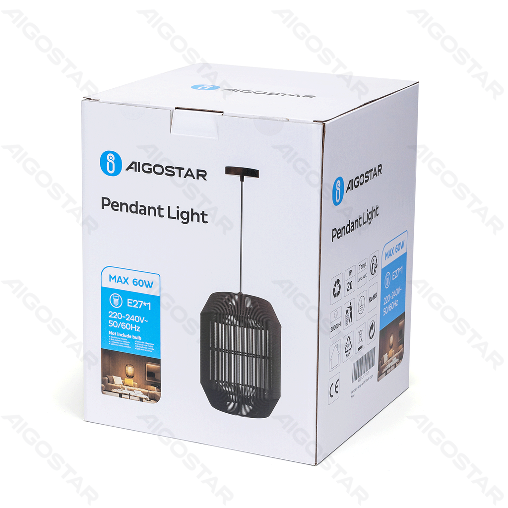 [B10303C3C] Pendant Lamp with Black Rope (Without Light Source) E27