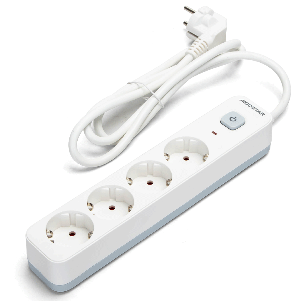 [B20103C22] Aigostar L-serie Duitse 4-voudige stekkerdoos met schakelaar 1 5M 3G1 5mm² wit en grijs