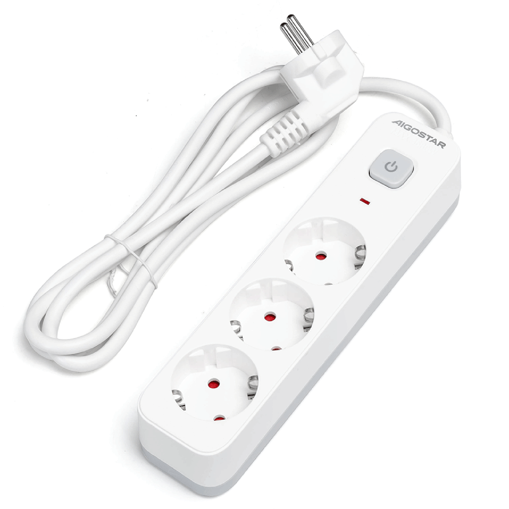 [B20103BU4] Aigostar L-serie Duitse 3-voudige stekkerdoos met schakelaar 1 5M 3G1 0mm² wit en grijs