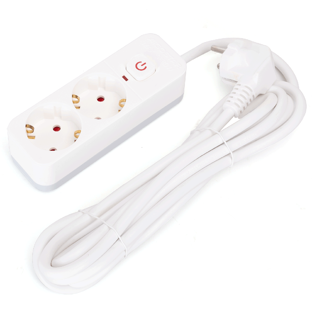 Aigostar L-Serie Duitse 2-voudige stekkerdoos met schakelaar 3M 3G1.5mm² wit en grijs