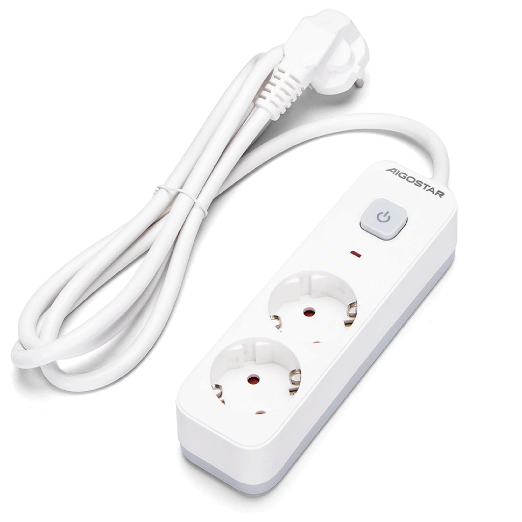 Aigostar L-serie Duitse 2-voudige stekkerdoos met schakelaar 1 5M 3G1 0mm² wit en grijs