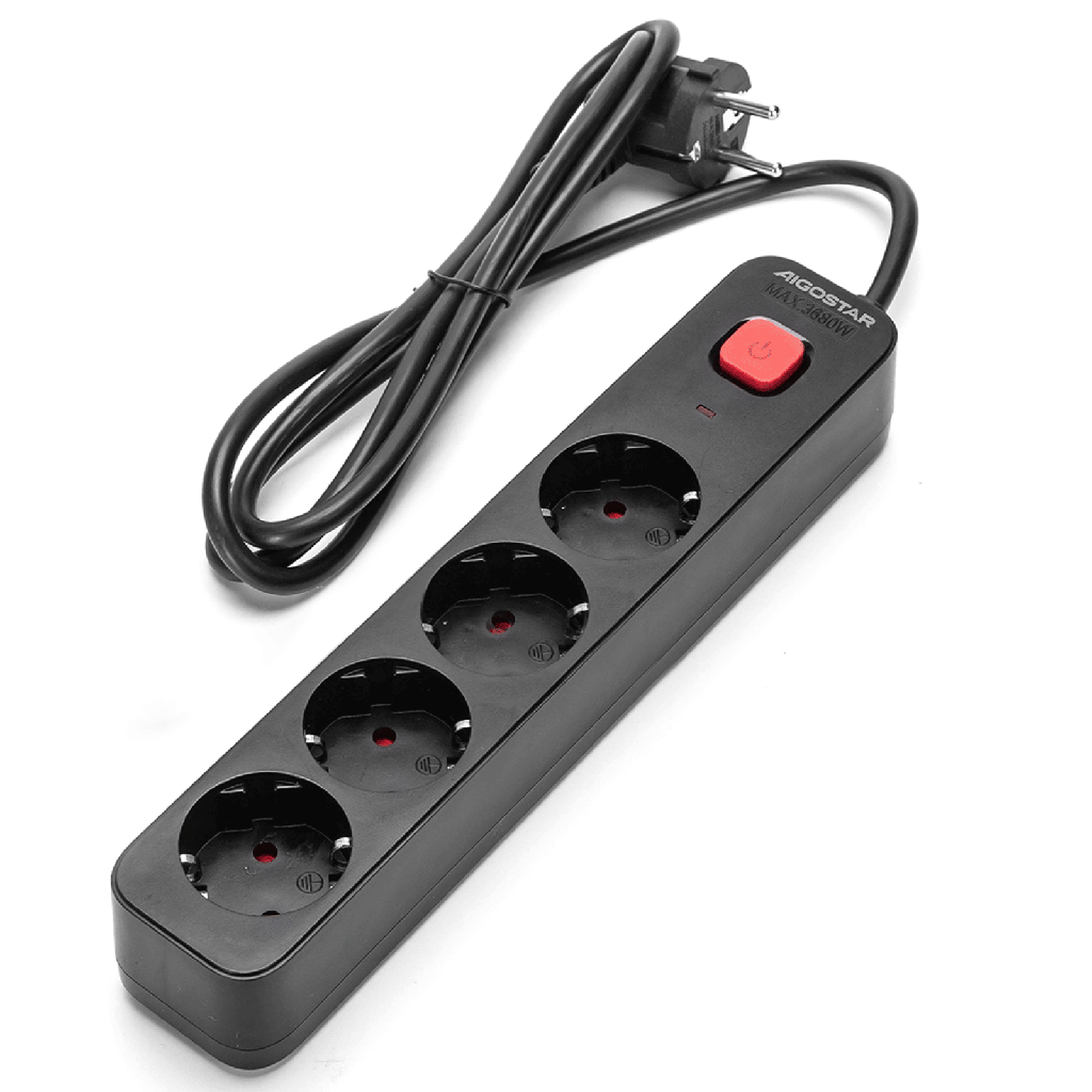 Multiprise 4 Prises Allemandes Séries L avec Interrupteur 1.5M 3G1.5mm² Noir