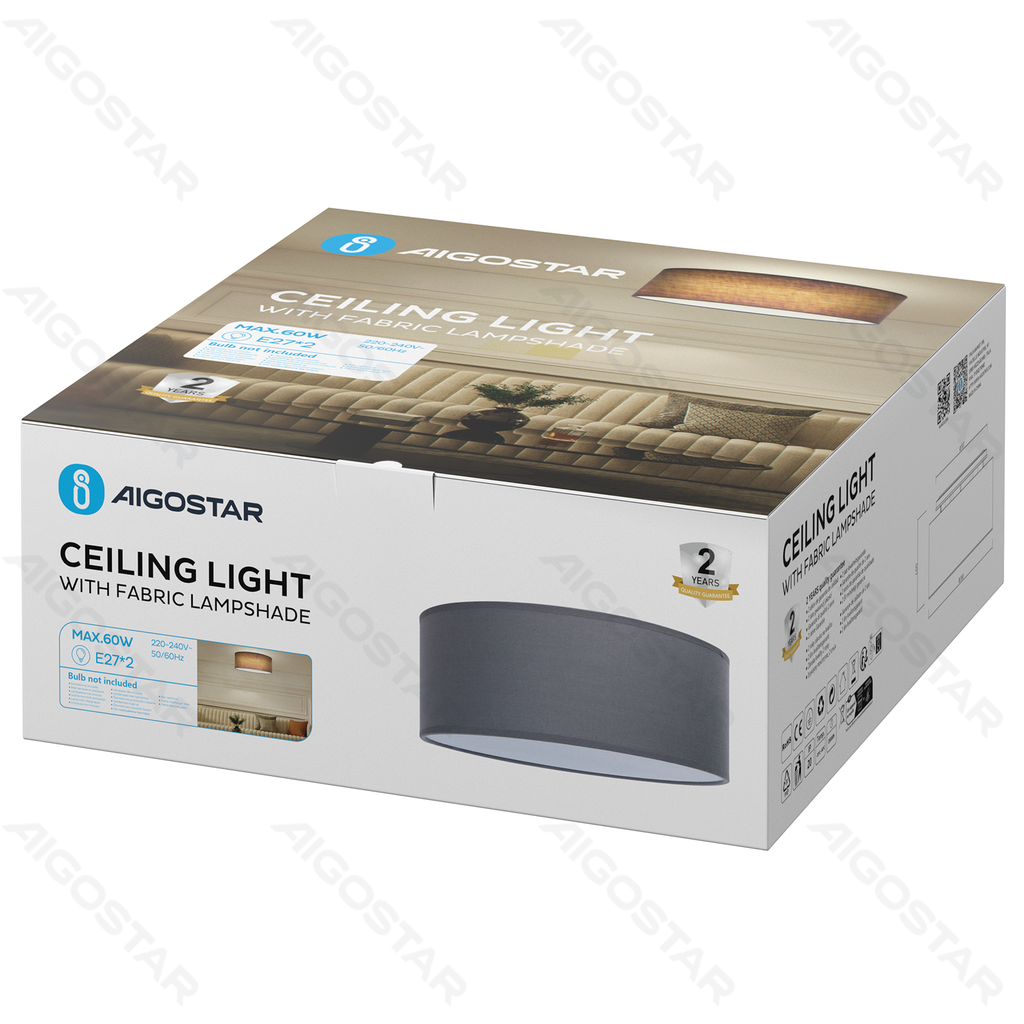 [B10305A4J] Plafonniers à couverture en tissu (sans source lumineuse) E27